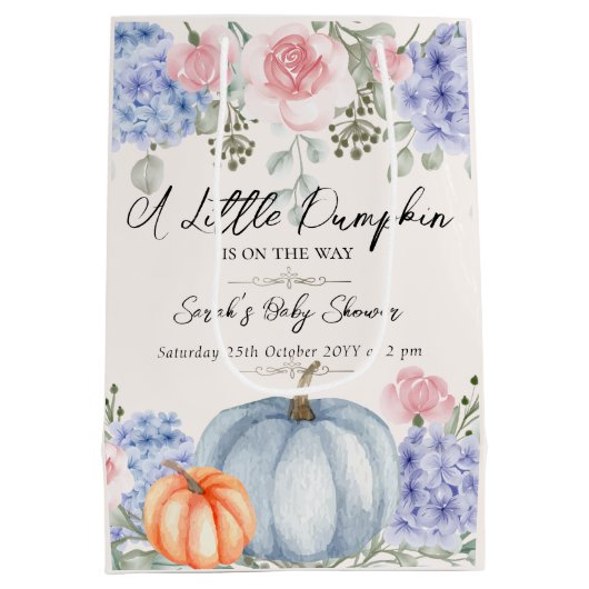 リトルフローラパンプキンハロウィーン秋ベビーシャワー ミディアムペーパーバッグ (裏面)