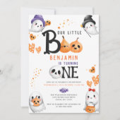リトルブカワイイ幽霊ハロウィンファースト誕生日 招待状 (正面)