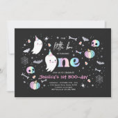 リトルブカワイピンク幽霊ハロウィーン1st誕生日 招待状 (正面)