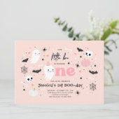 リトルブカワイピンク幽霊ハロウィーン1st誕生日 招待状 (スタンド正面)