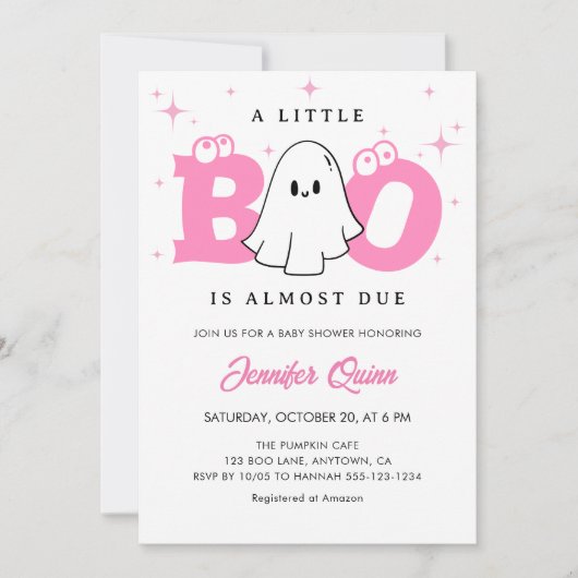 リトルブガールかわいい幽霊ハロウィーンベイビーシャワー 招待状 (正面)