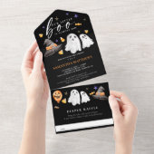 リトルブハロウィーンおむつラッフルブラック オールインワン招待状 (貼ってはがせる)