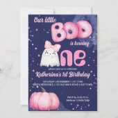 リトルブハロウィーンかわいい女の子の幽霊誕生日 招待状 (正面)