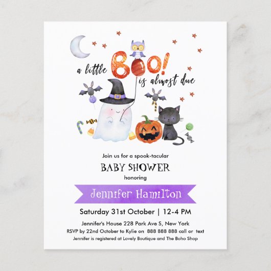 リトルブハロウィーンベビーシャワー予算招待状 (正面)