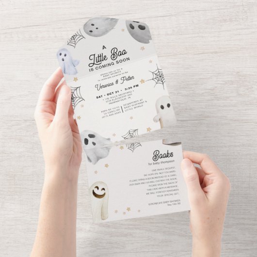 リトルブハロウィーンベビーブシャワーオールワン招待状 オールインワン招待状 (貼ってはがせる)