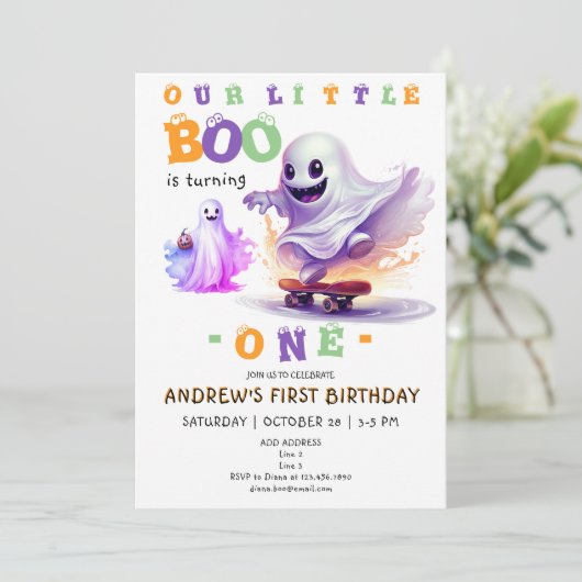 リトルブハロウィーン幽霊スケーターニーエイジ誕生日 招待状 (スタンド正面)
