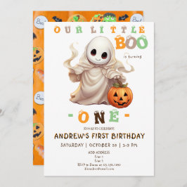 リトルブハロウィーン幽霊Any Age 1st Birthday 招待状