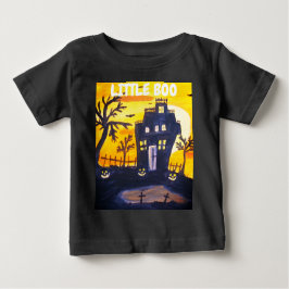 リトルブハ幽霊のよく出るウスハロウィーンウォーターカラー ベビーTシャツ