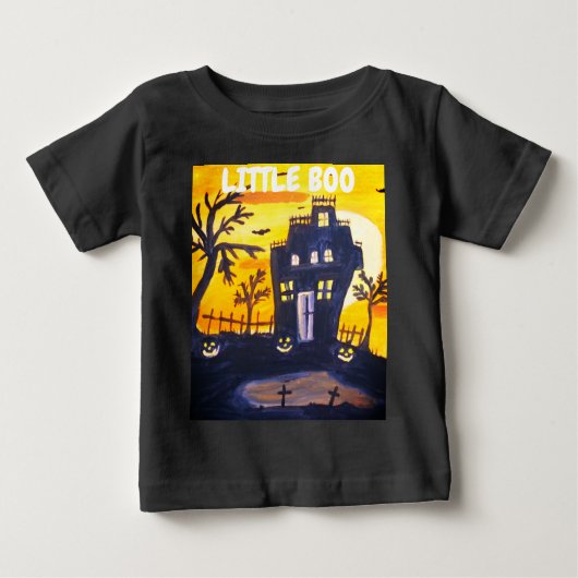 リトルブハ幽霊のよく出るウスハロウィーンウォーターカラー ベビーTシャツ (正面)