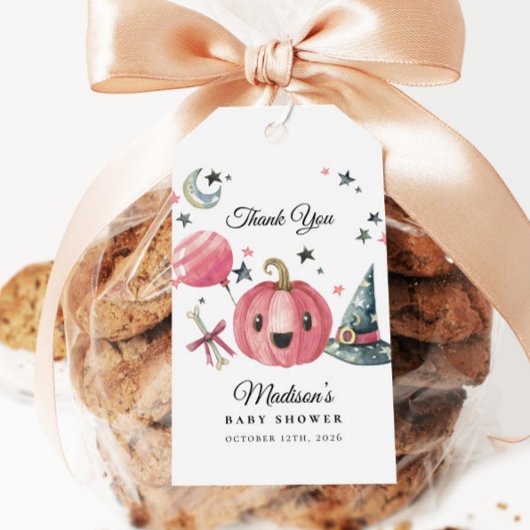 リトルブピンクハロウィーンベビーシャワーメッセージカード ギフトタグ