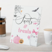 リトルブピンク幽霊ハロウィンスイーツ&スイーツ 台座サイン (インサイチュ)