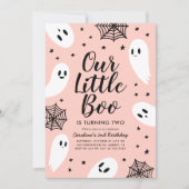 リトルブピンク幽霊ハロウィーン誕生日 招待状 (正面)