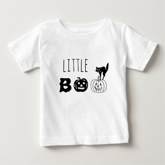 リトルブブラックキャットカボチャ顔カスタムハロウィン ベビーTシャツ (正面)