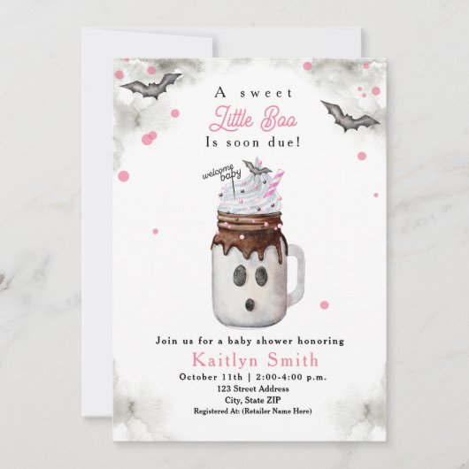 リトルブミルクシェイクハロウィーン幽霊ガールベビー 招待状 (正面)