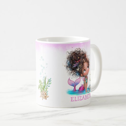 リトルブラウンマーメイドウォーターカラーコーヒーマグ コーヒーマグカップ (正面右)