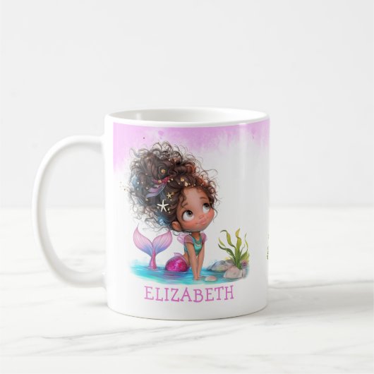 リトルブラウンマーメイドウォーターカラーコーヒーマグ コーヒーマグカップ (左)