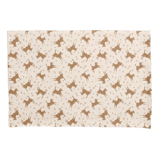 リトルブラウン馬 – サーモンピンク。 枕カバー (正面)