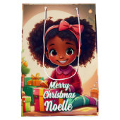 リトルブラックの少女が贈り物を開く ミディアムペーパーバッグ (裏面)