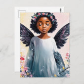 リトルブラックガールエンジェルフローラアート ポストカード (正面/裏面)
