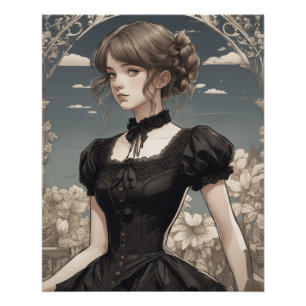 リトルブラックドレスファンタジーAIアート – ヴィンテージアニメ ポスター