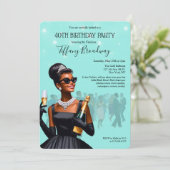 リトルブラックドレスブルーグラム誕生日招待 招待状 (スタンド正面)