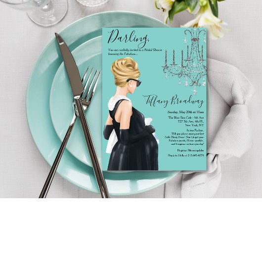 リトルブラックドレスブルーグレームベビーシャワー 招待状