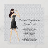 リトルブラックドレス白黒スウィート16パーティー 招待状 (正面/裏面)