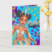 リトルブラックマーメイドガール空白のグリーティングカード カード (黄色い花)