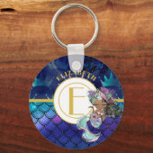 リトルブラックマーメイドブルーはかりで測モノグラム キーホルダー (正面)
