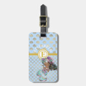 リトルブラックマーメイドブルーモノグラムはかりで測ガールズ ラゲッジタグ (正面縦)