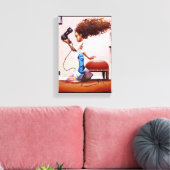 リトルブラック吹ガールが髪を乾かす キャンバスプリント (インサイチュ (リビング))
