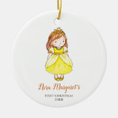 リトルブルネットガールベビー初めてのクリスマスプリンセス セラミックオーナメント (正面)