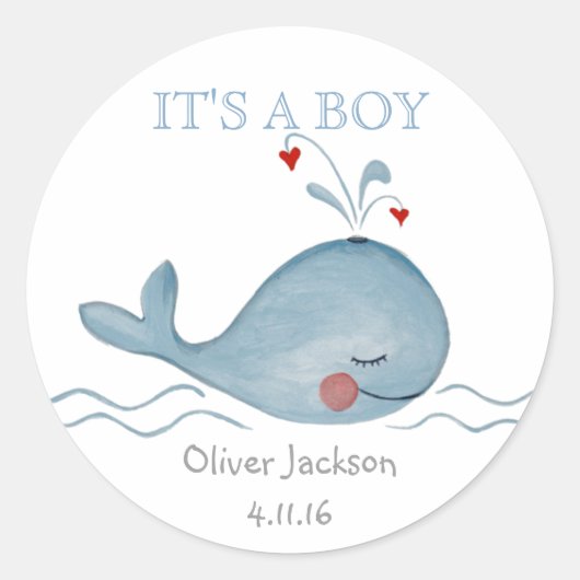 リトルブルーかわいい航海のクジラ |ラウンドステッカー ラウンドシール (正面)