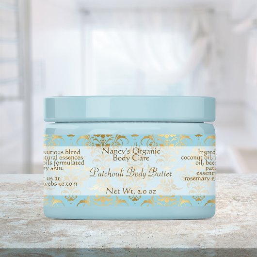 リトルブルーと金ゴールドダマスク石鹸と化粧品ラベル ラベル