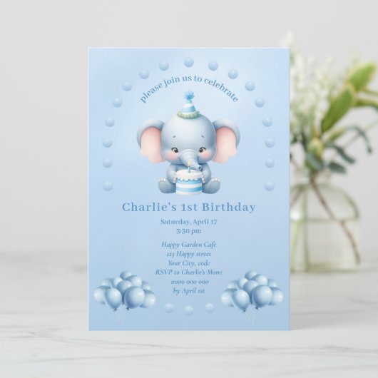 リトルブルーエレファント子供の誕生日招待状 招待状 (スタンド正面)