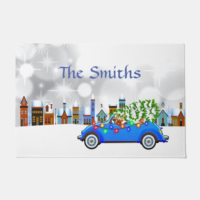 リトルブルーカー&ツリークリスマスカスタム ドアマット (正面)