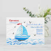 リトルブルーセーリングボート誕生日 招待状 (スタンド正面)