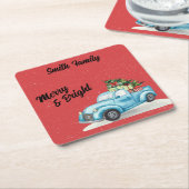 リトルブルートラッククリスマスツリー スクエアペーパーコースター (アングル)