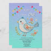 リトルブルーバードフローラ誕生日パーティーへの招待 招待状 (正面/裏面)