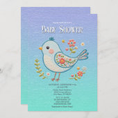 リトルブルーバードフローラ赤ちゃんシャワー 招待状 (正面/裏面)