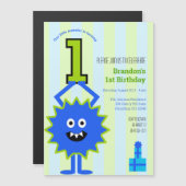 リトルブルーボーイモンスター1st誕生日かわいい マグネット招待状 (正面/裏面)