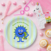 リトルブルーモンスターボーイかわいい1歳の誕生日紙 ペーパープレート (パーティー)