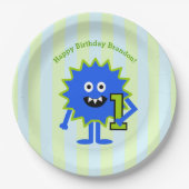 リトルブルーモンスターボーイかわいい1歳の誕生日紙 ペーパープレート (正面)