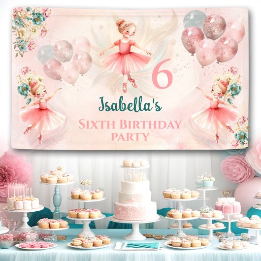 リトルブロンドバレリナピンクティール（緑がかった色）フローラ誕生日 横断幕