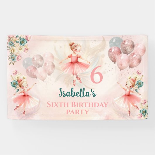 リトルブロンドバレリナピンクティール（緑がかった色）フローラ誕生日 横断幕 (横)