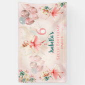 リトルブロンドバレリナピンクティール（緑がかった色）フローラ誕生日 横断幕 (縦)