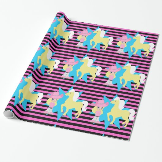 リトルブロンド女性のカーボーイと馬任意の場合 ラッピングペーパー (アンロールド)