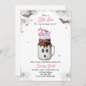 リトルブーちゃん２歳お誕生日おめでとう　ゴーストミルクシェイクピンク 招待状 (正面/裏面)