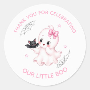 リトルブーゴースト ピンクのハロウィンベイビーシャワー ラウンドシール