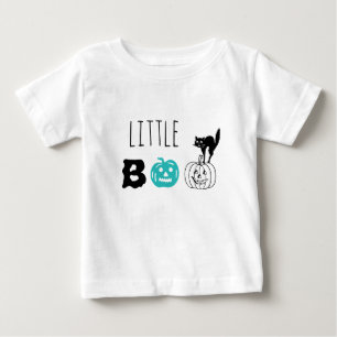 リトルブーティール(緑がかった色)カボチャ黒猫カスタムハロウィーン ベビーTシャツ